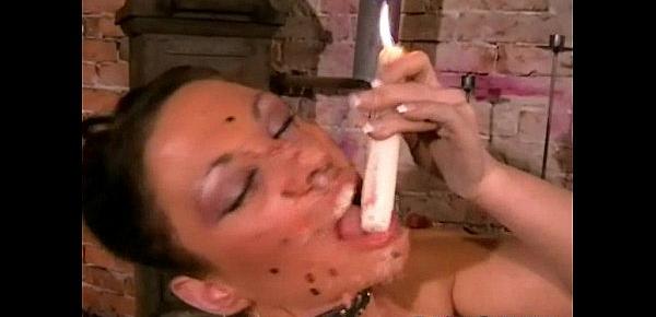  Crystel Lei ordered to hotwax her entire body and burn her own pussy
